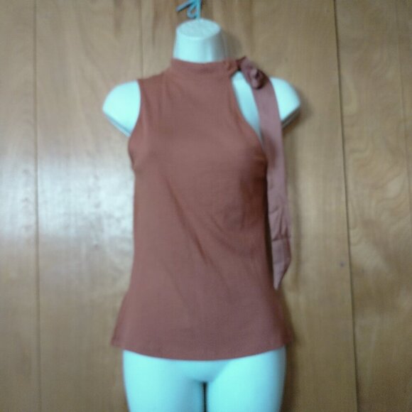 MOTF Women's Small Mock Neck Sleeveless Rib Knit Tank Top Blouse With Tie - Picture 1 of 4